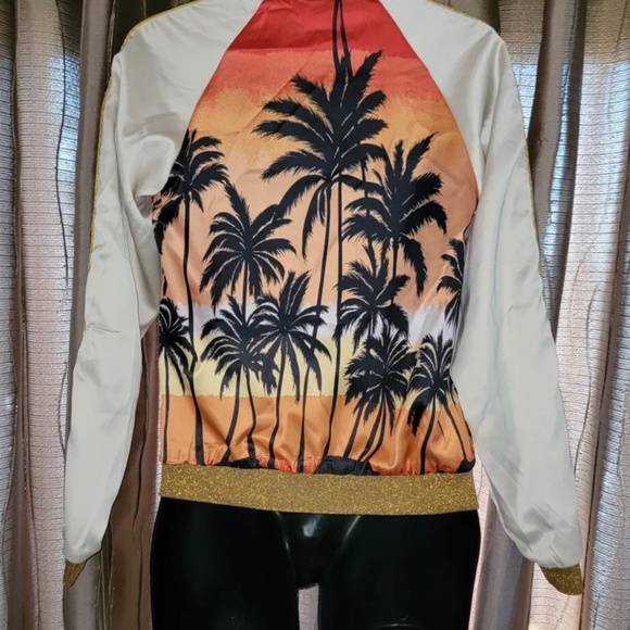 SAINT LAURENT Palm Tree Print Satin Bomber Jacket Unisex Size FR 46 - Picture 3 of 16